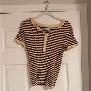 American Eagle Striped Brown and Cream Women's Top